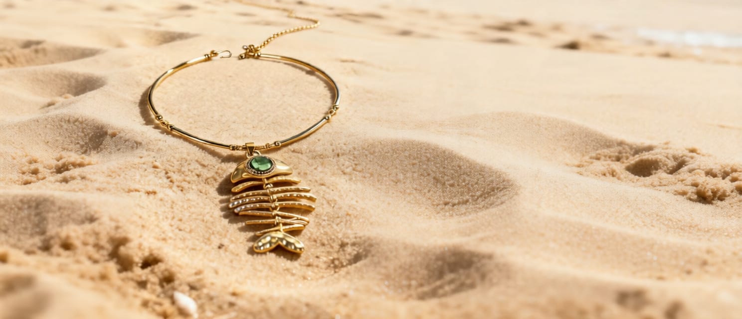 collana calamita Nereide adagiata sulla sabbia