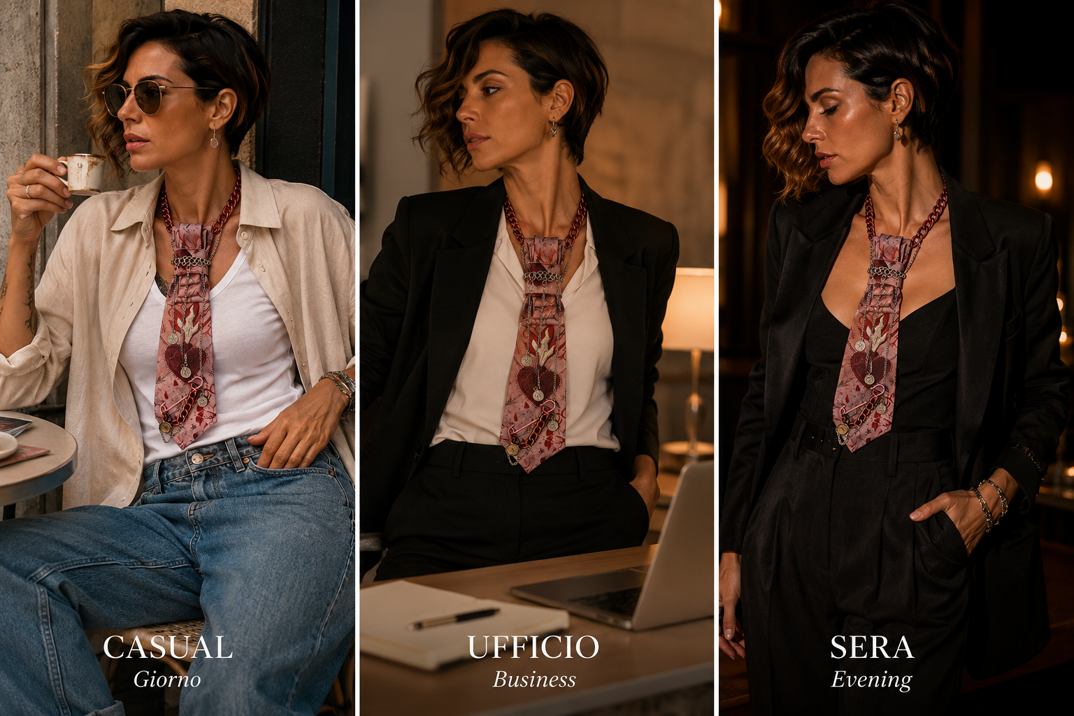come indossare la cravatta gioiello Hearts in base all'occasione: casual, ufficio, sera