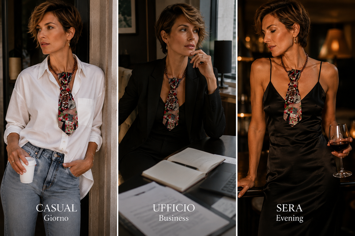 come indossare la cravatta gioiello Rose Gold in base all'occasione: casual, ufficio, sera