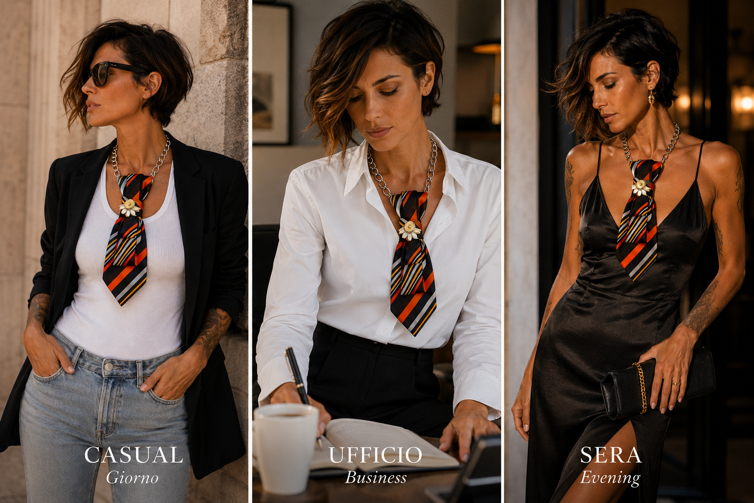come indossare la cravatta gioiello Stripes in base all'occasione: casual, ufficio, sera