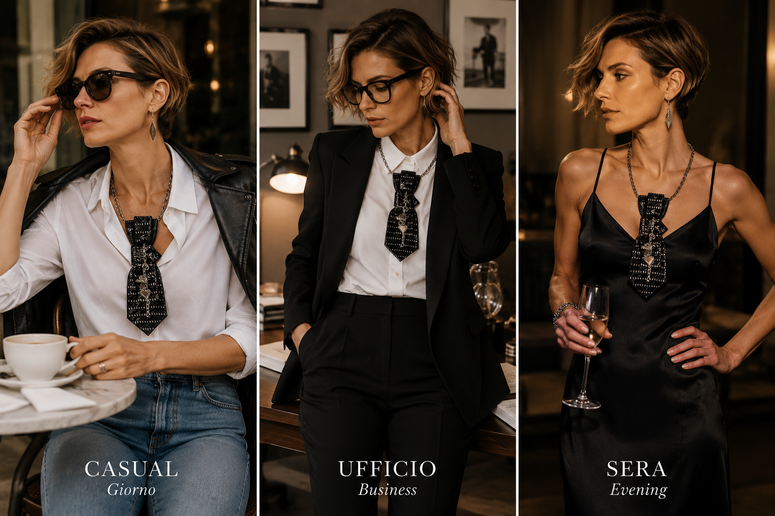 come indossare la cravatta gioiello Urban Warrior in base all'occasione: casual, ufficio, sera