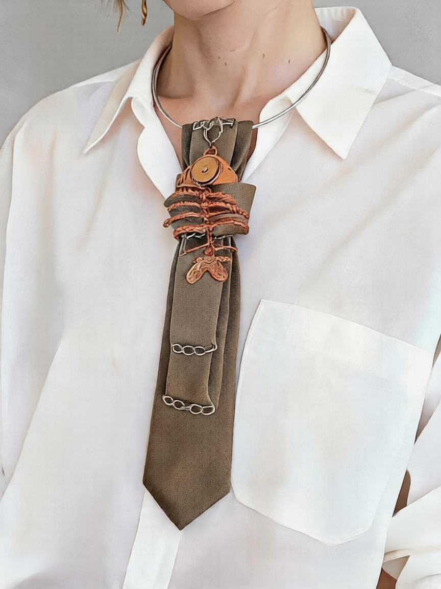 Cravatta Gioiello Silver Nights su manichino con camicia bianca